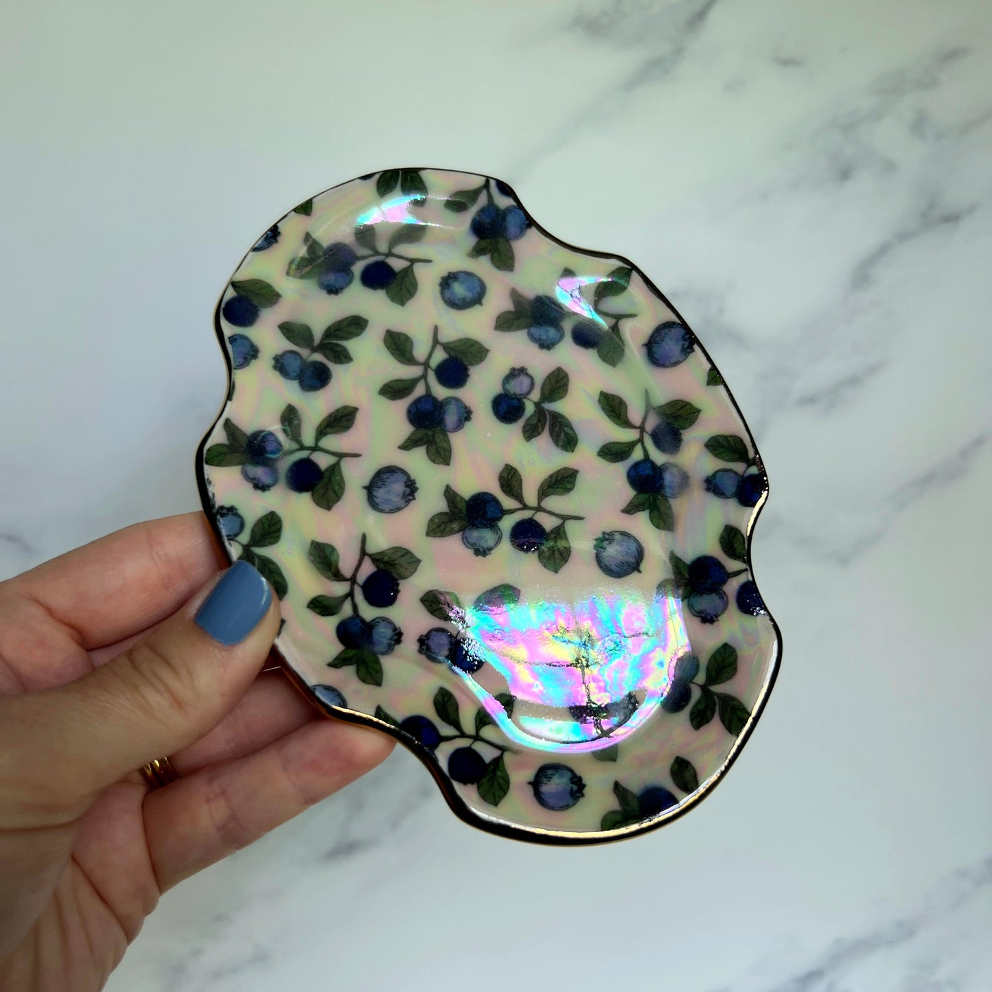 Gold Bluberry Dish Square Iridescent Oval Altar Ring Jewelry Tray
