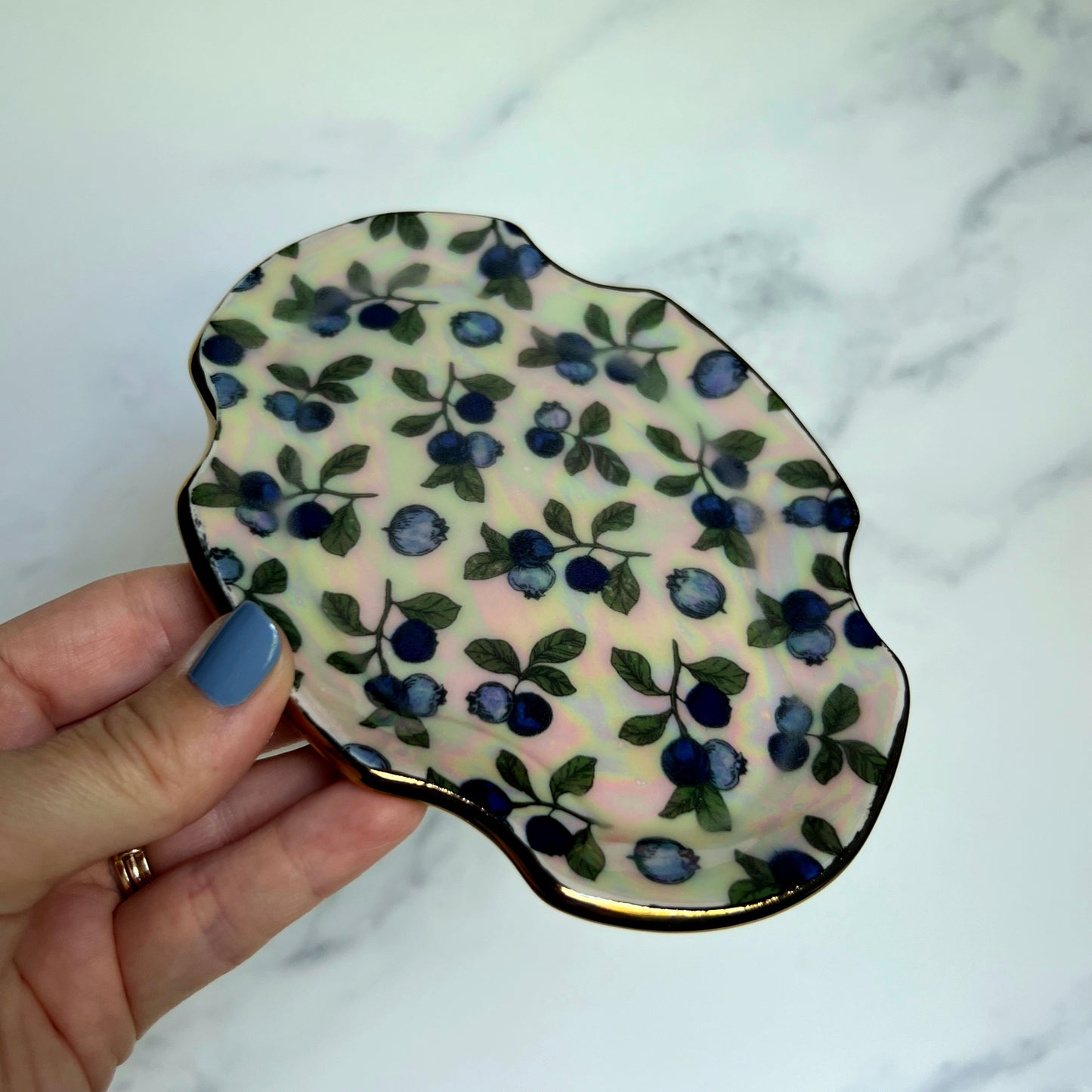 Gold Bluberry Dish Square Iridescent Oval Altar Ring Jewelry Tray