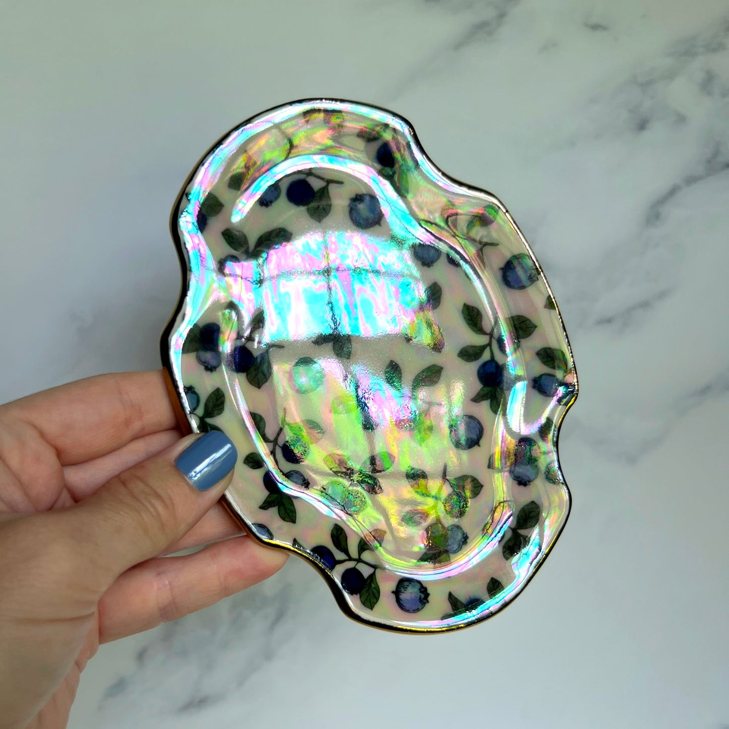 Gold Bluberry Dish Square Iridescent Oval Altar Ring Jewelry Tray