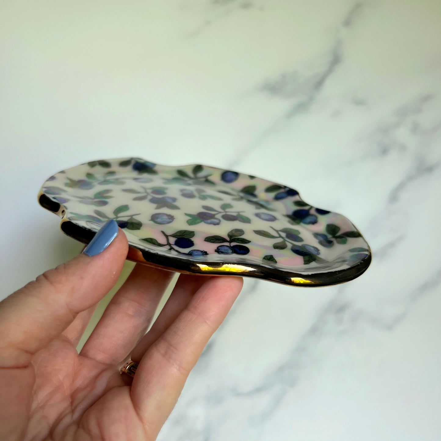 Gold Bluberry Dish Square Iridescent Oval Altar Ring Jewelry Tray