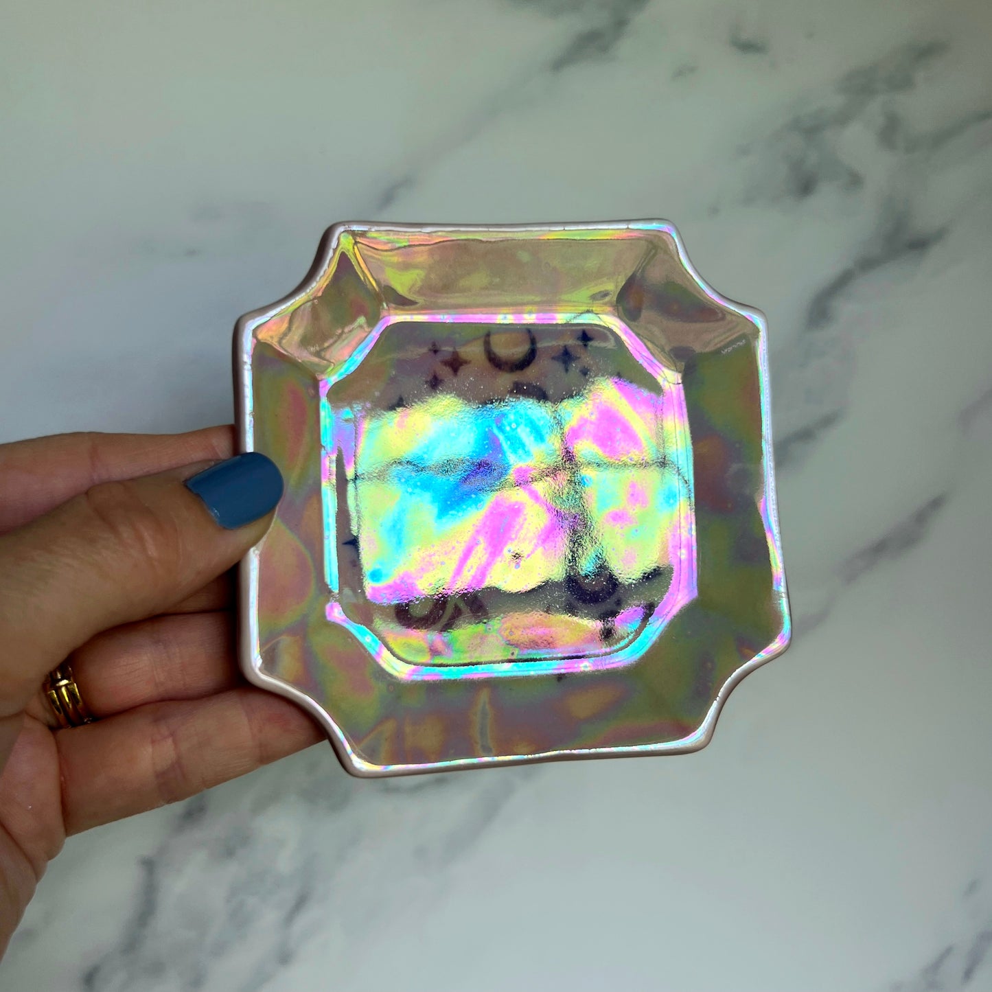 Medusa Dish Square Iridescent Altar Ring Jewelry Tray