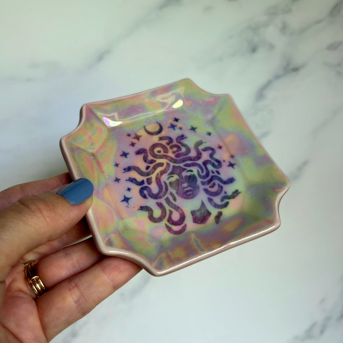 Medusa Dish Square Iridescent Altar Ring Jewelry Tray