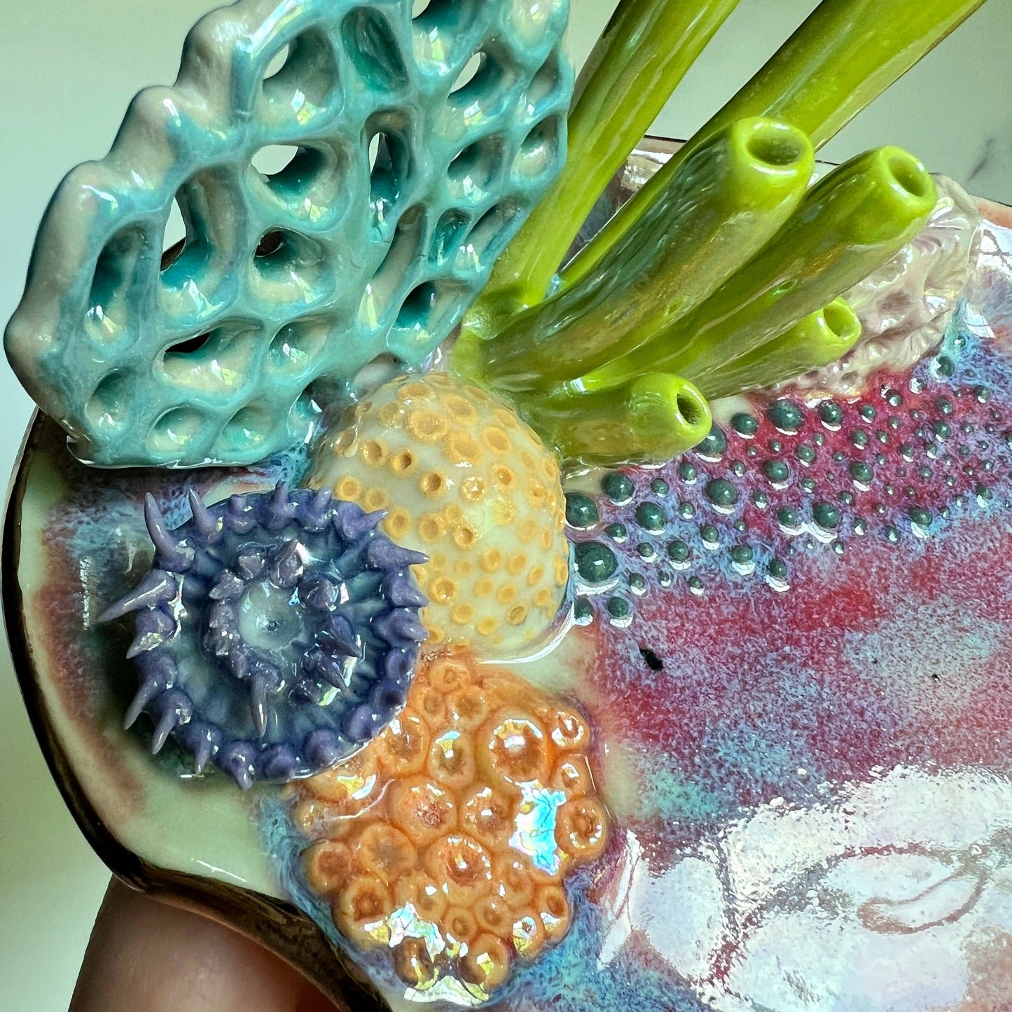 Oval Coral Reef Dish Iridescent Altar Ring Jewelry Dish