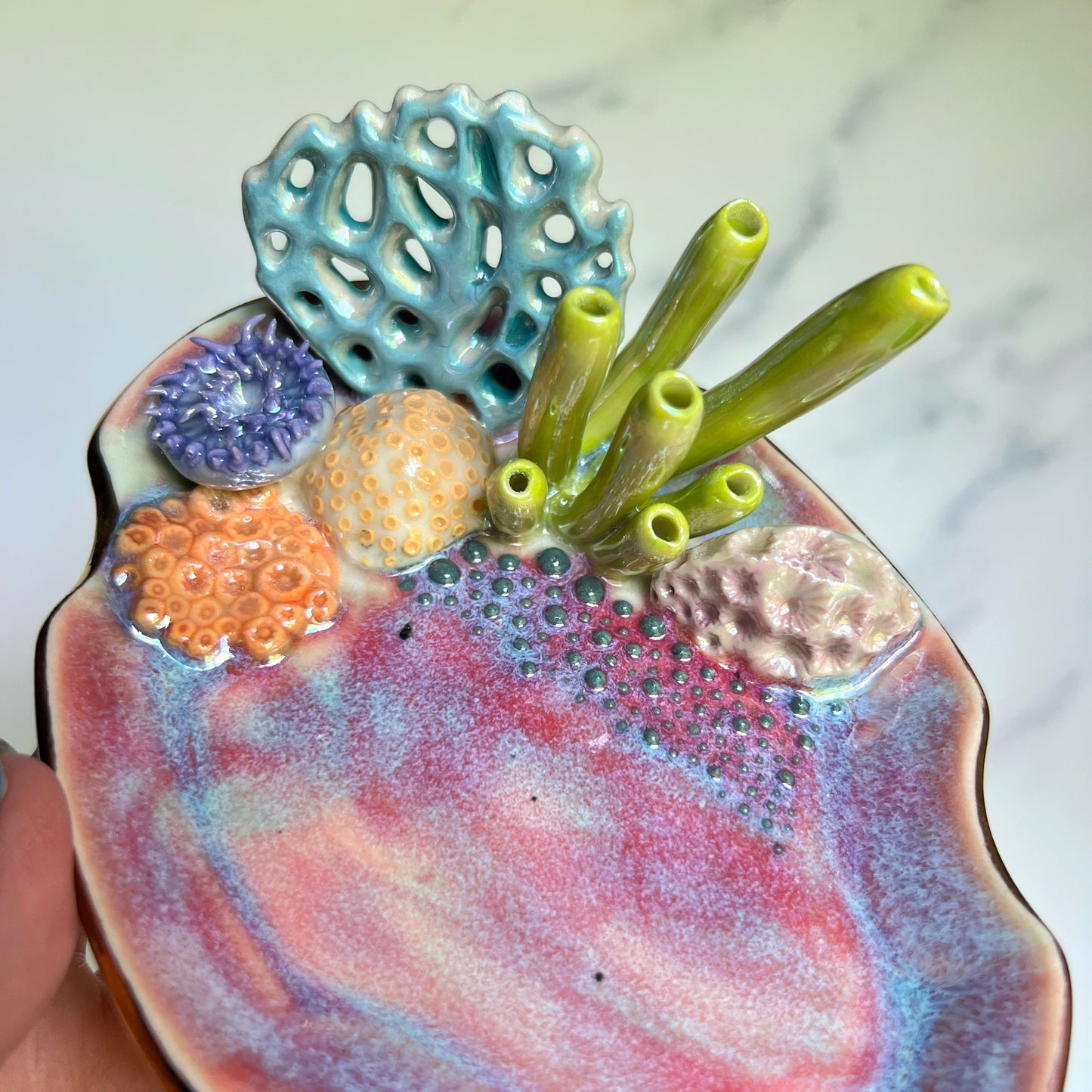 Oval Coral Reef Dish Iridescent Altar Ring Jewelry Dish
