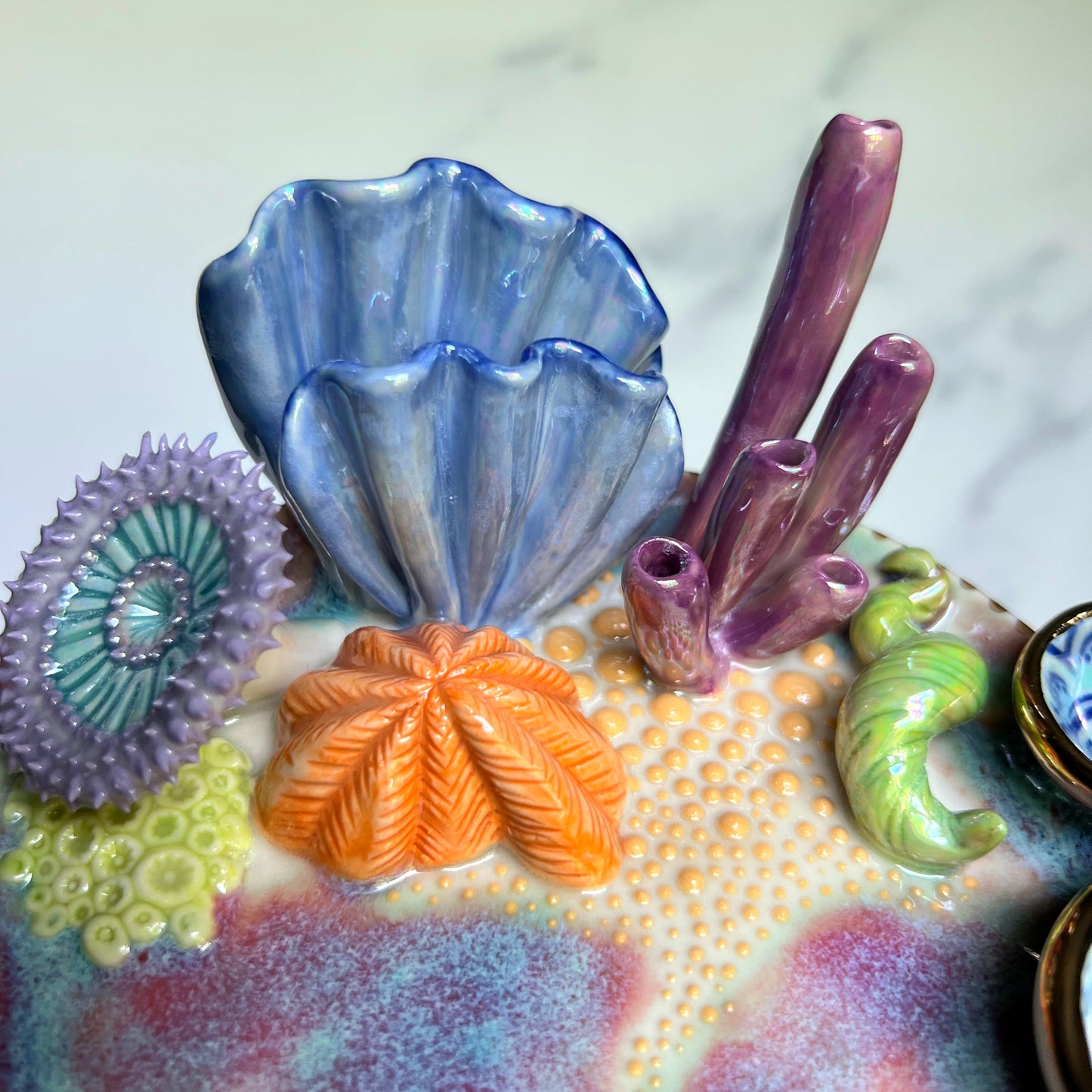 Coral Reef Dish with Mini Bowls Iridescent Altar Ring Jewelry Dish