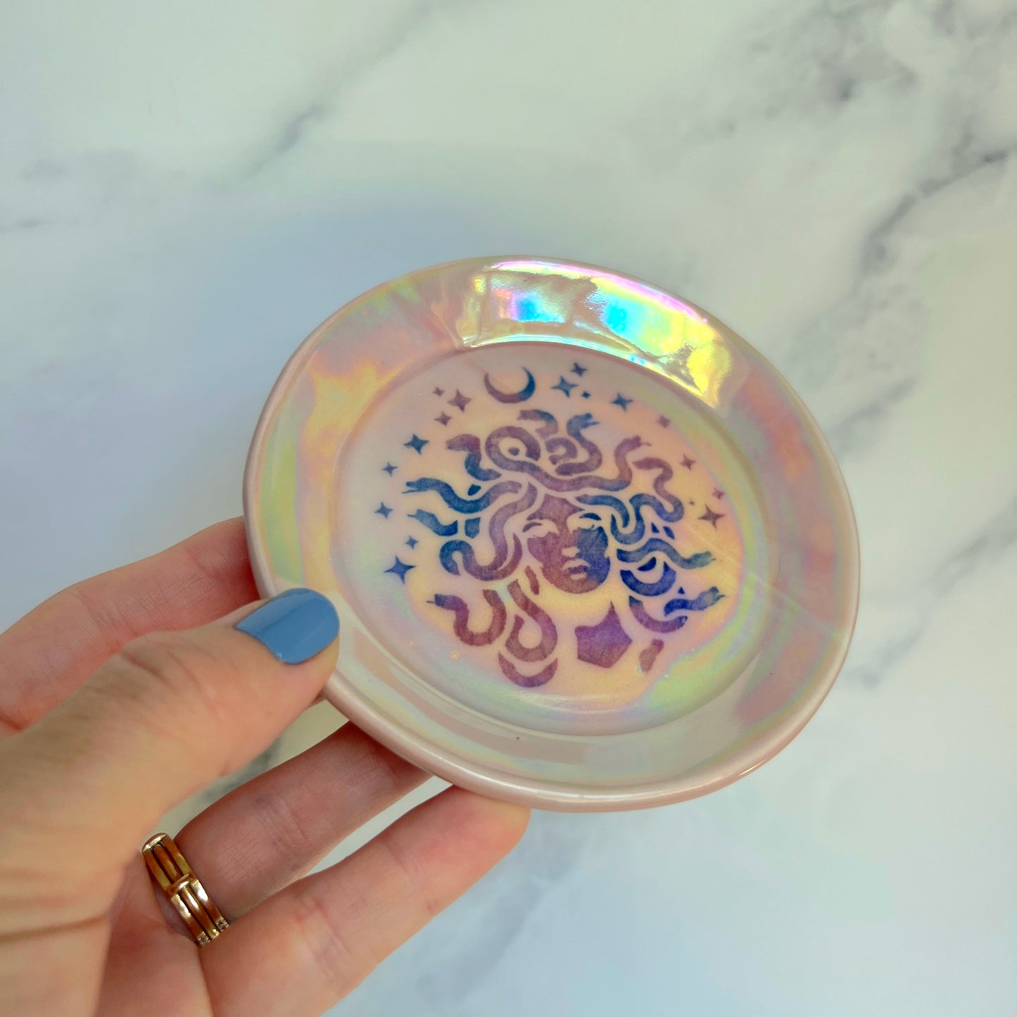 Medusa Dish Round Iridescent Altar Ring Jewelry Tray
