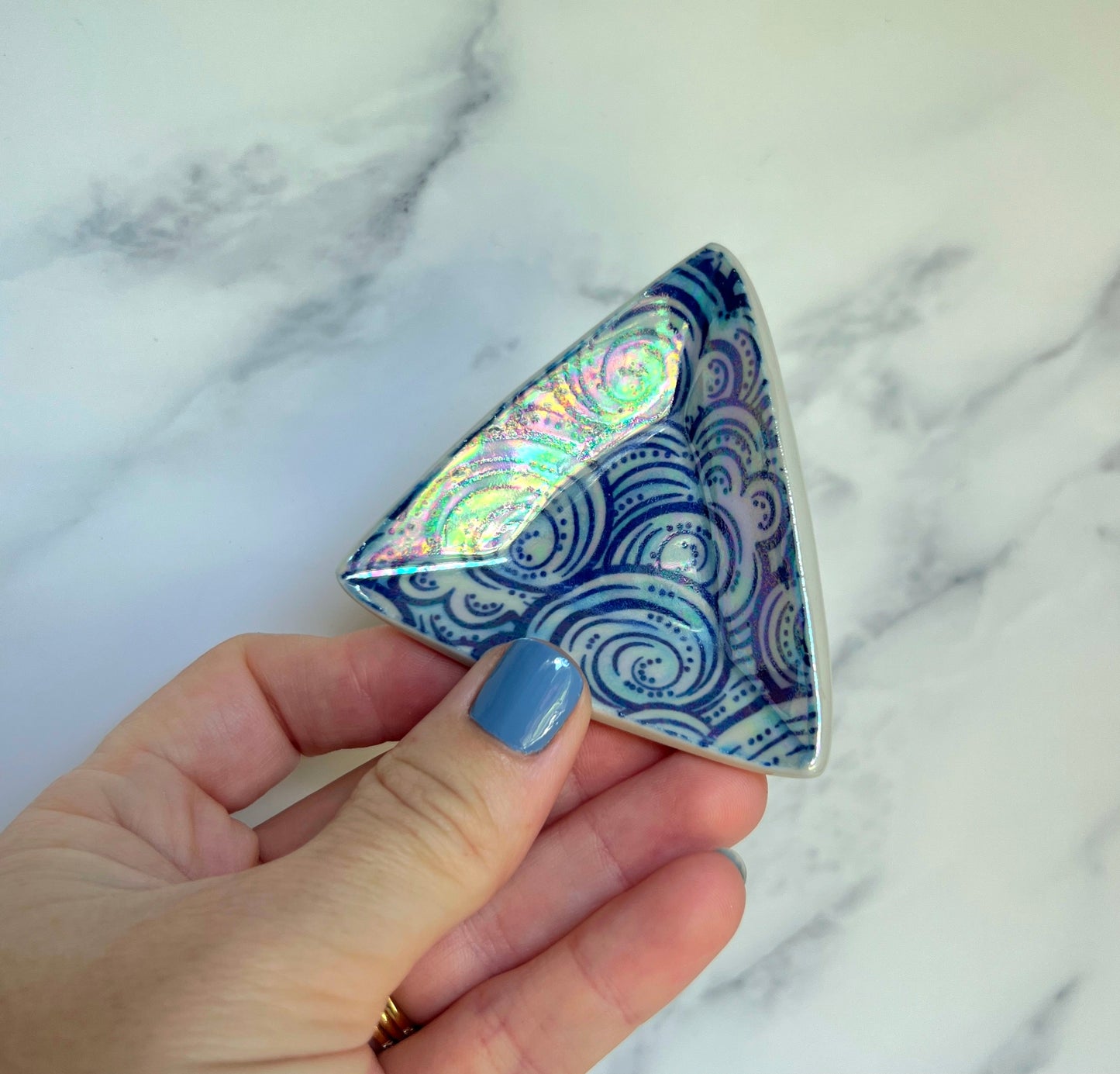 4 Piece Set - Cloud Triangle Dish Iridescent Altar Ring Jewelry Tray