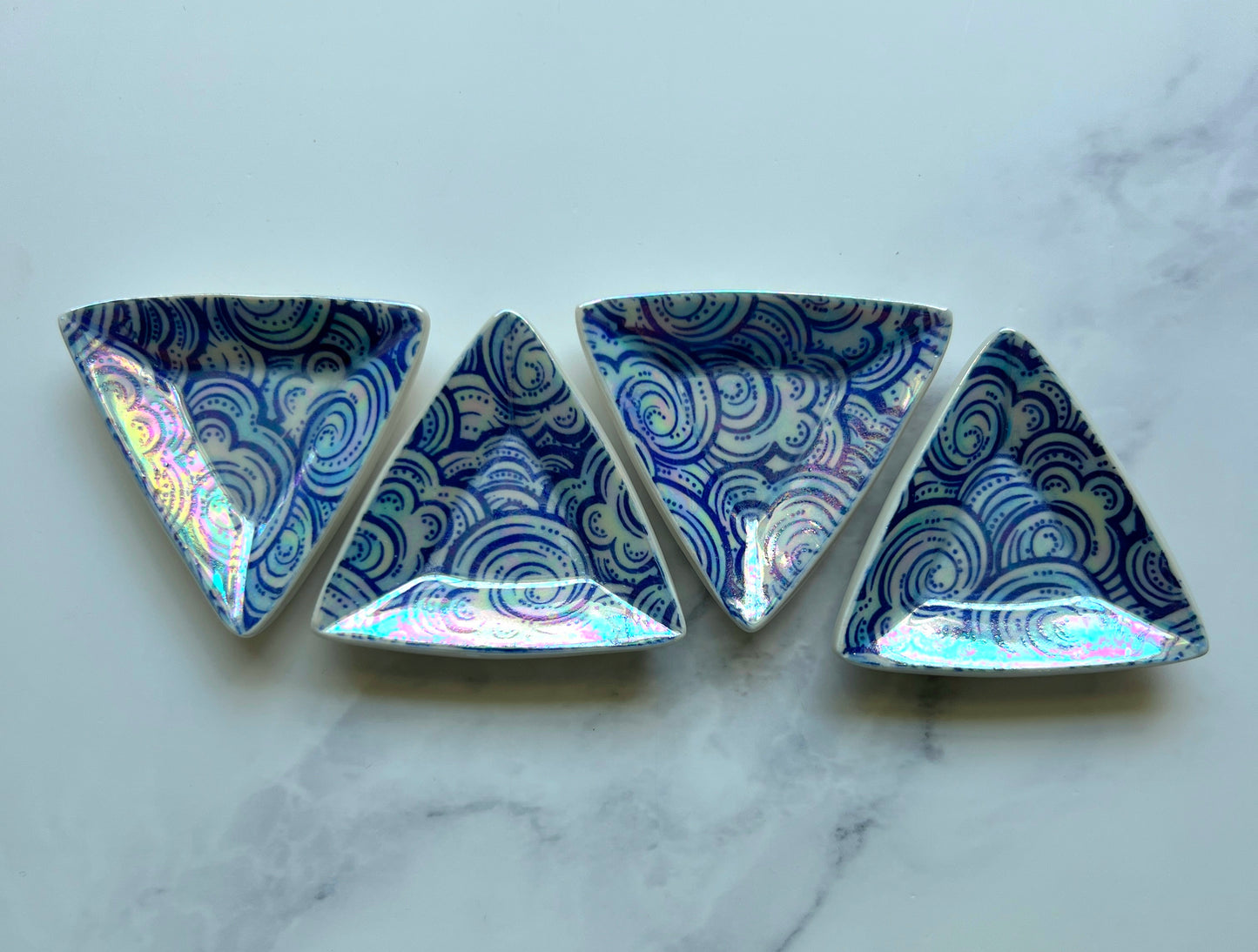 4 Piece Set - Cloud Triangle Dish Iridescent Altar Ring Jewelry Tray