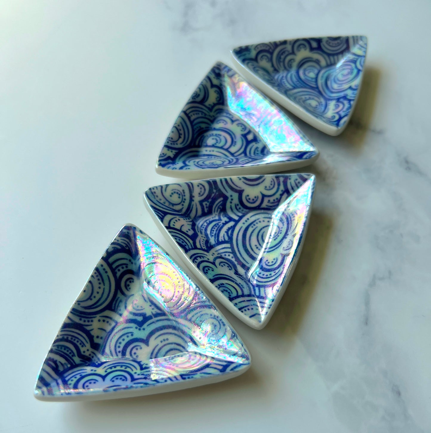4 Piece Set - Cloud Triangle Dish Iridescent Altar Ring Jewelry Tray