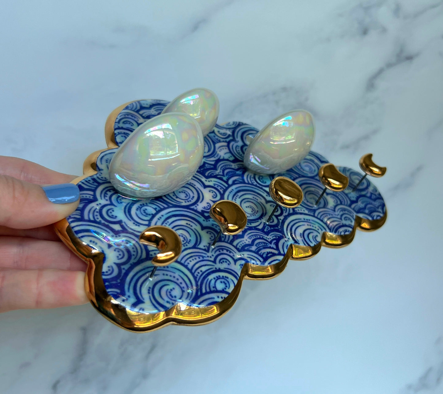 3 Dish Cloud Jewelry Wall Hanging Necklace Display with Ring Dishes #2