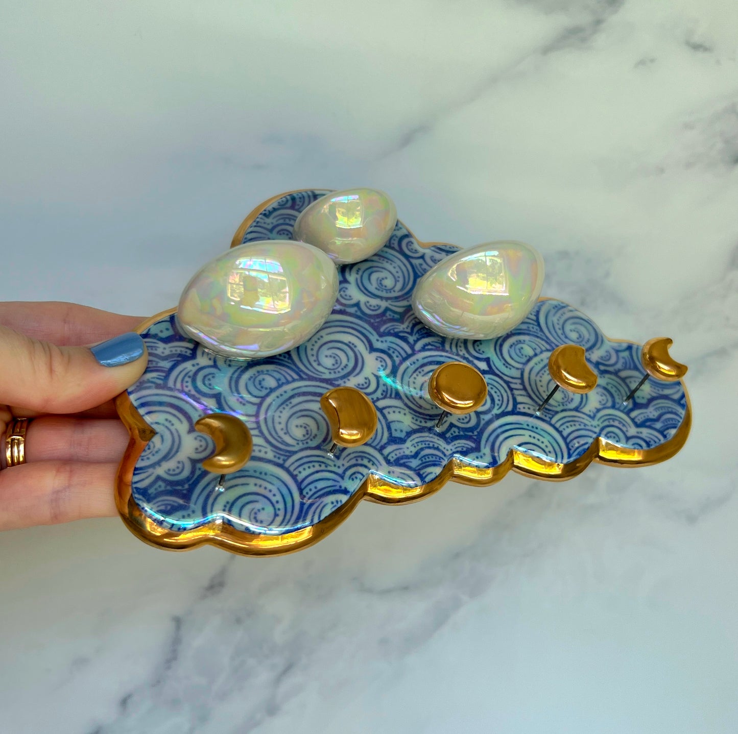 Very Slightly IMPERFECT 3 Dish Cloud Jewelry Wall Hanging Necklace Display with Ring Dishes #3