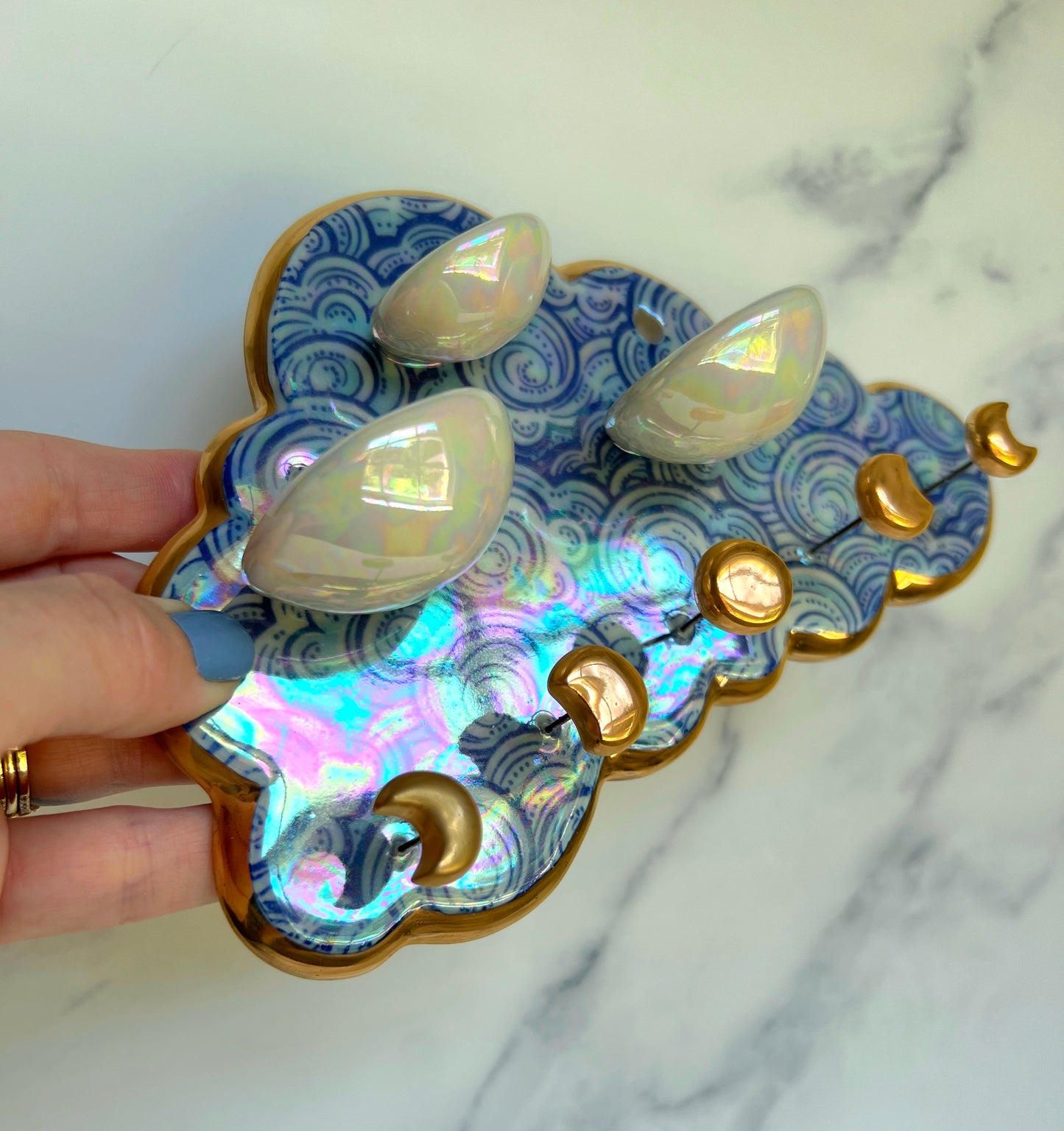 Very Slightly IMPERFECT 3 Dish Cloud Jewelry Wall Hanging Necklace Display with Ring Dishes #3