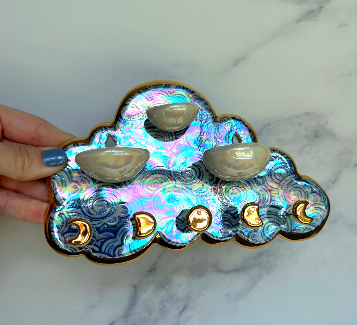 3 Dish Cloud Jewelry Wall Hanging Necklace Display with Ring Dishes #1
