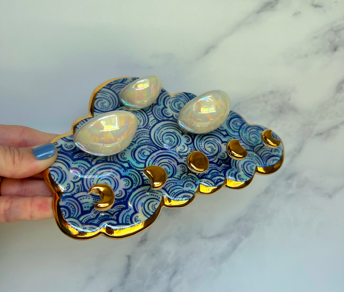 3 Dish Cloud Jewelry Wall Hanging Necklace Display with Ring Dishes #1