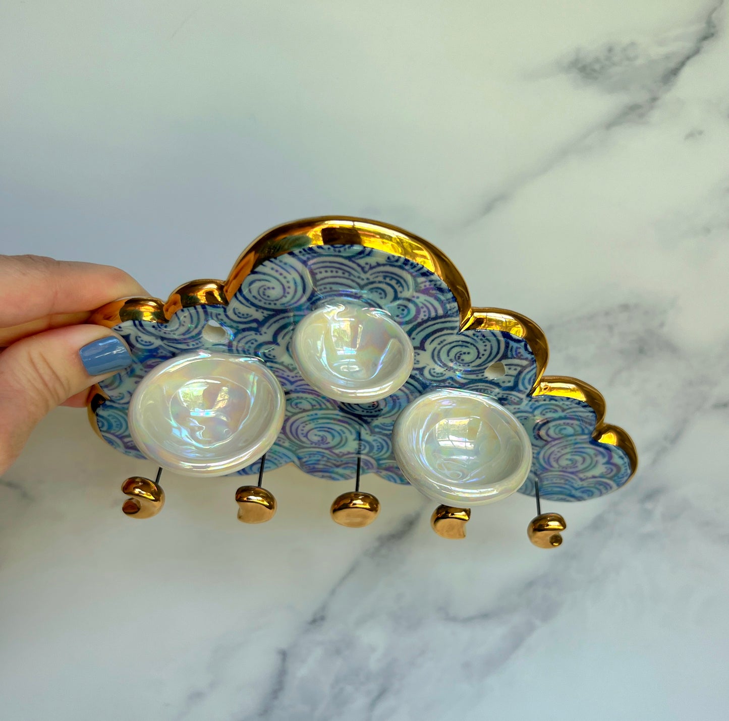 3 Dish Cloud Jewelry Wall Hanging Necklace Display with Ring Dishes #1