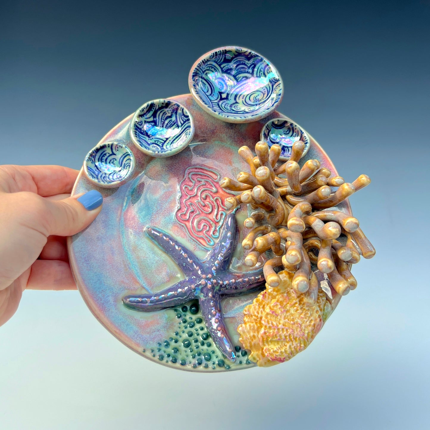 IMPERFCT Coral Reef Dish with Mini Bowls Iridescent Altar Ring Jewelry Tray Star Fish