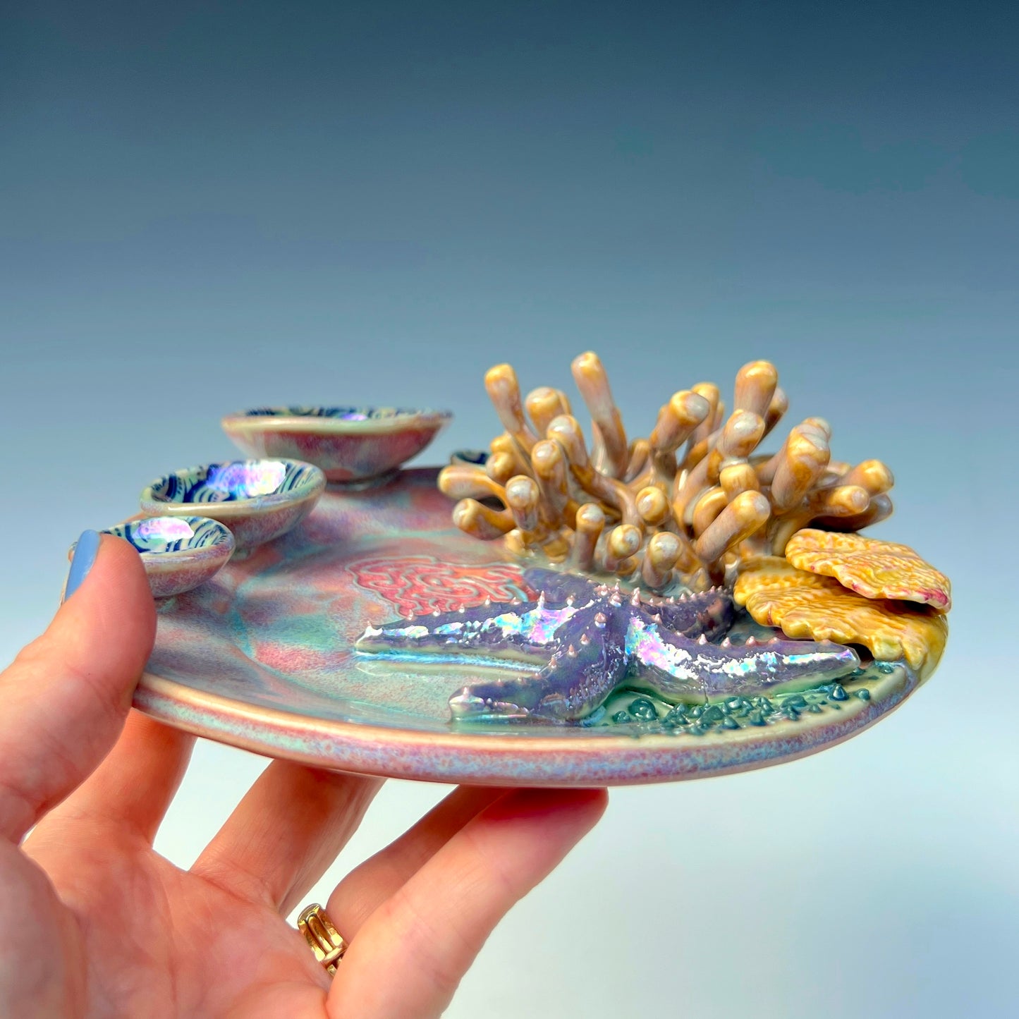 IMPERFCT Coral Reef Dish with Mini Bowls Iridescent Altar Ring Jewelry Tray Star Fish