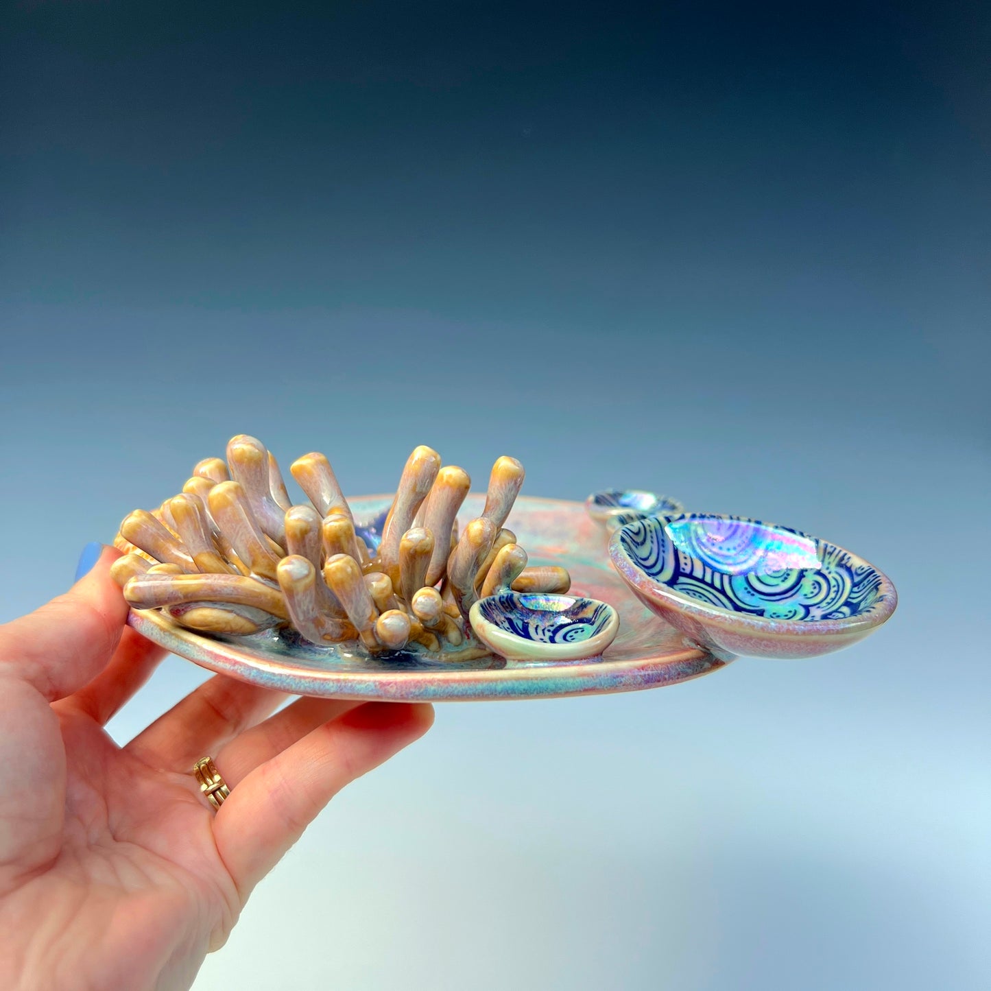 IMPERFCT Coral Reef Dish with Mini Bowls Iridescent Altar Ring Jewelry Tray Star Fish