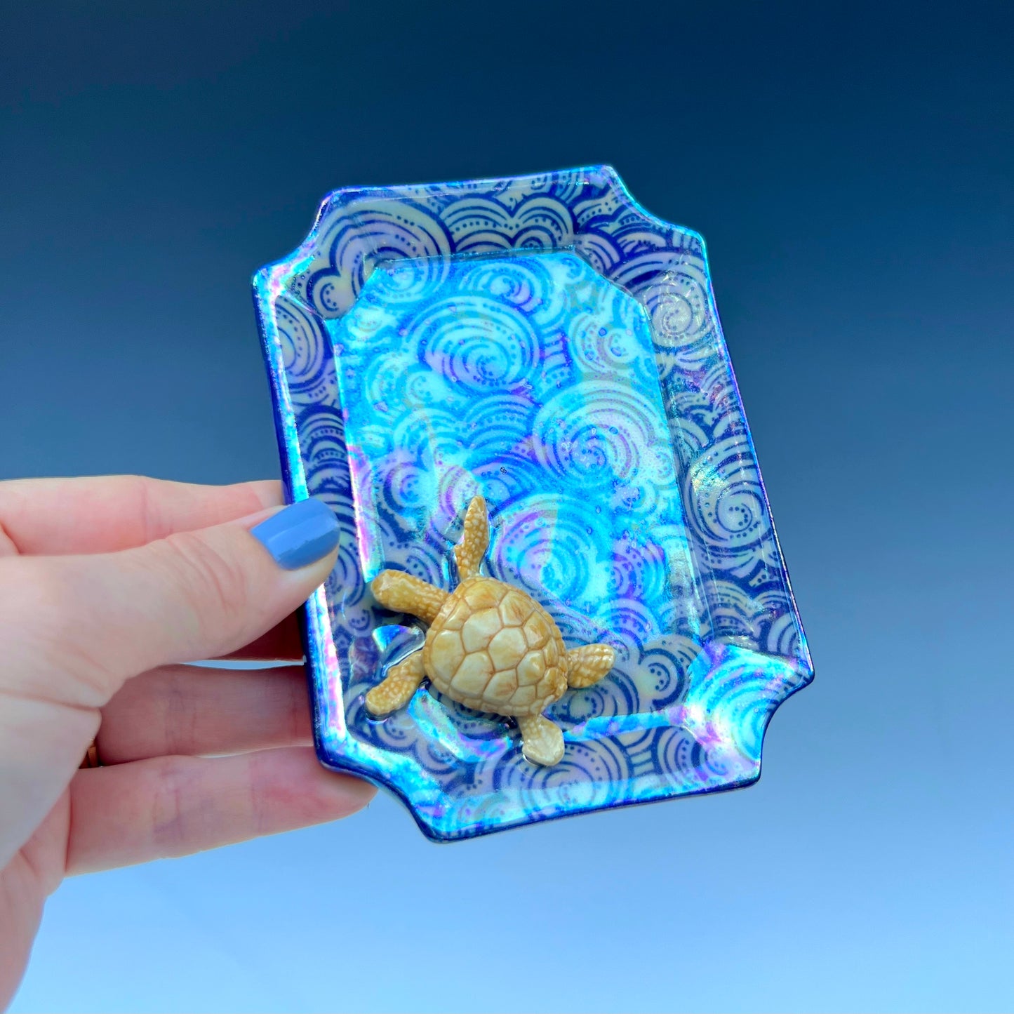 Turtle Cloud Iridescent Altar Ring Jewelry Tray Rectangle