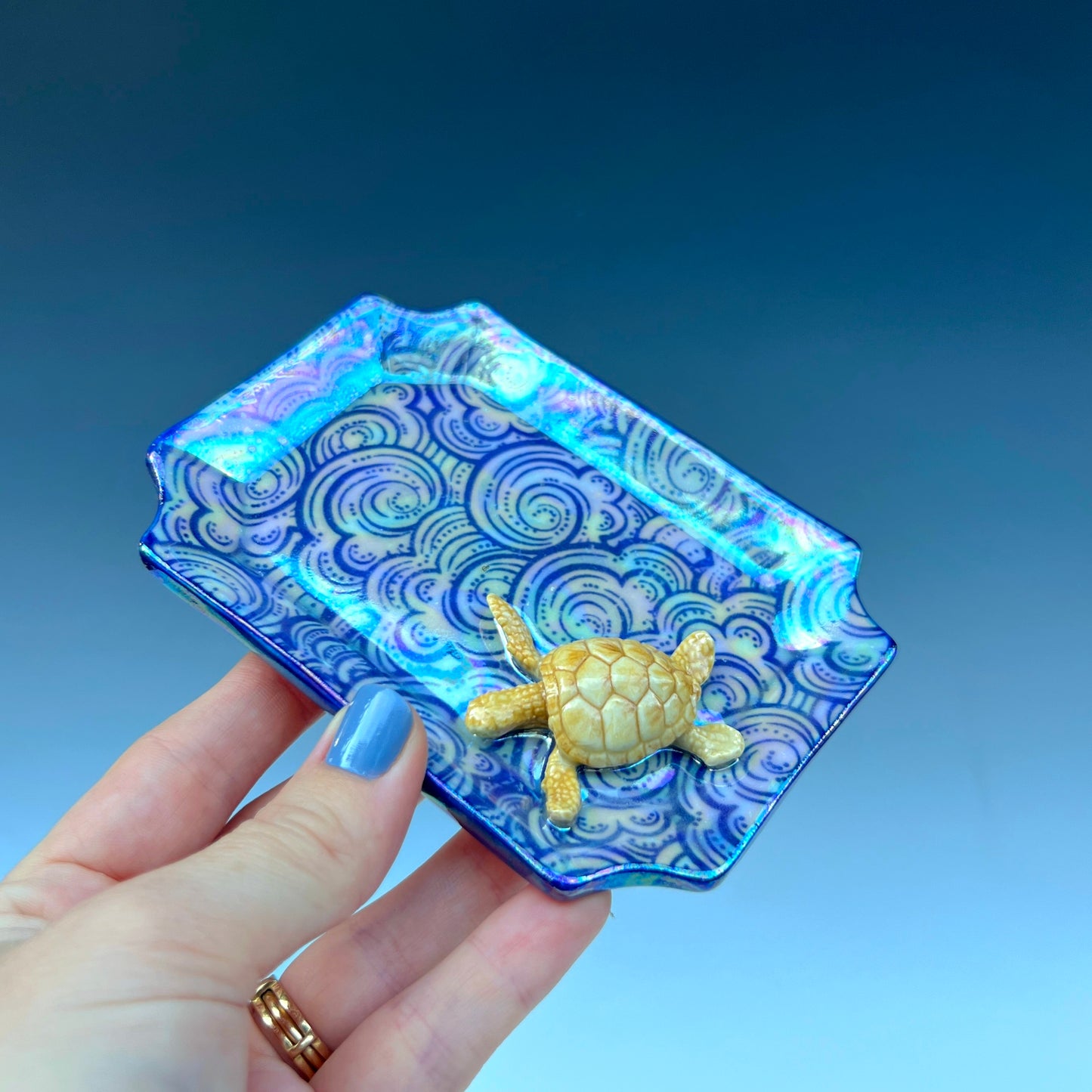 Turtle Cloud Iridescent Altar Ring Jewelry Tray Rectangle