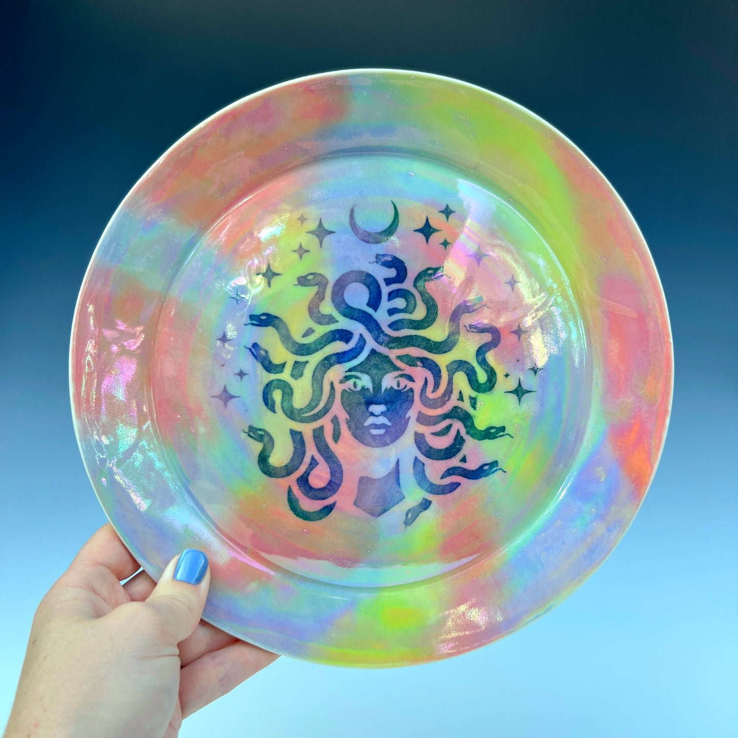 Rainbow Medusa Dish Round Iridescent Altar Jewelry Tray