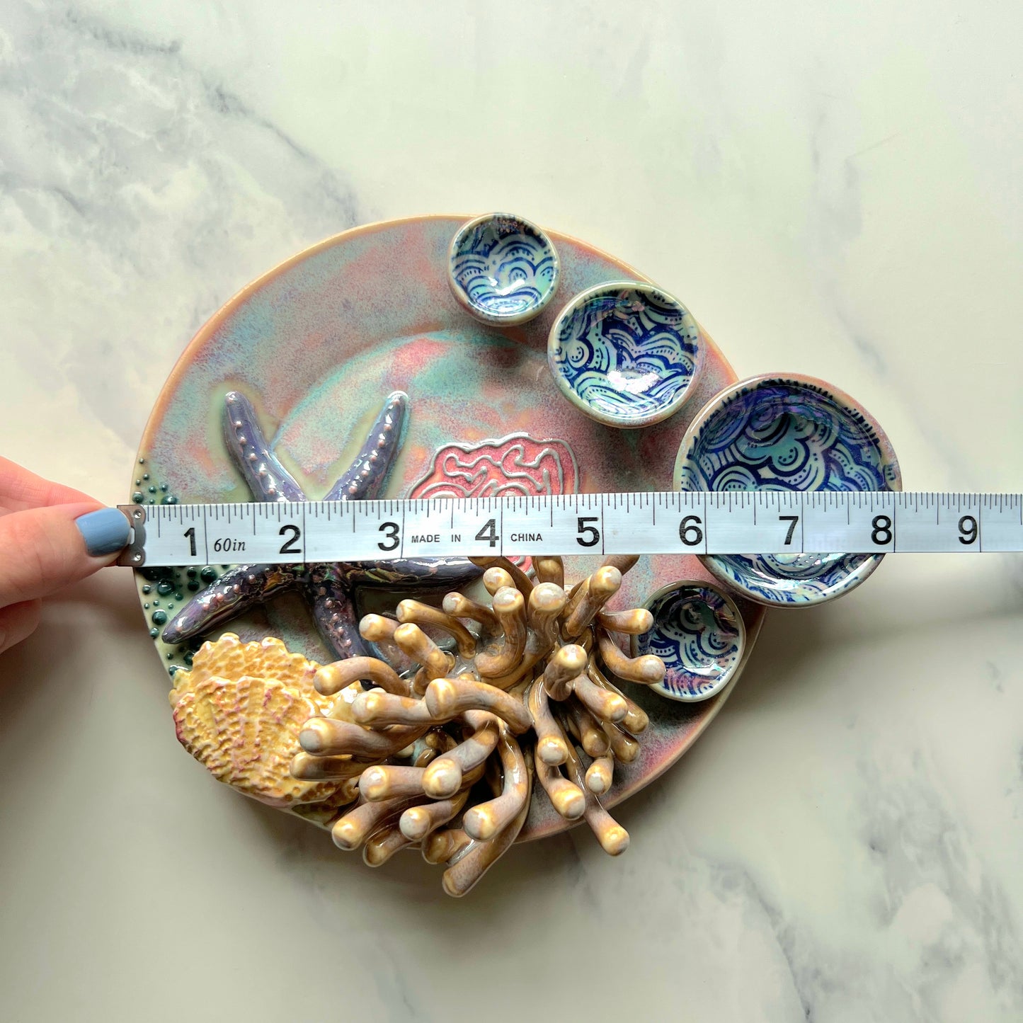 IMPERFCT Coral Reef Dish with Mini Bowls Iridescent Altar Ring Jewelry Tray Star Fish