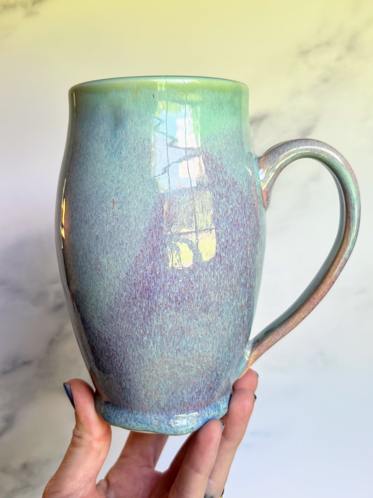 Larimar Mug, Royal Sea Turtles with Opal Porcelain Mug, Pottery Mug, Hand made Mug