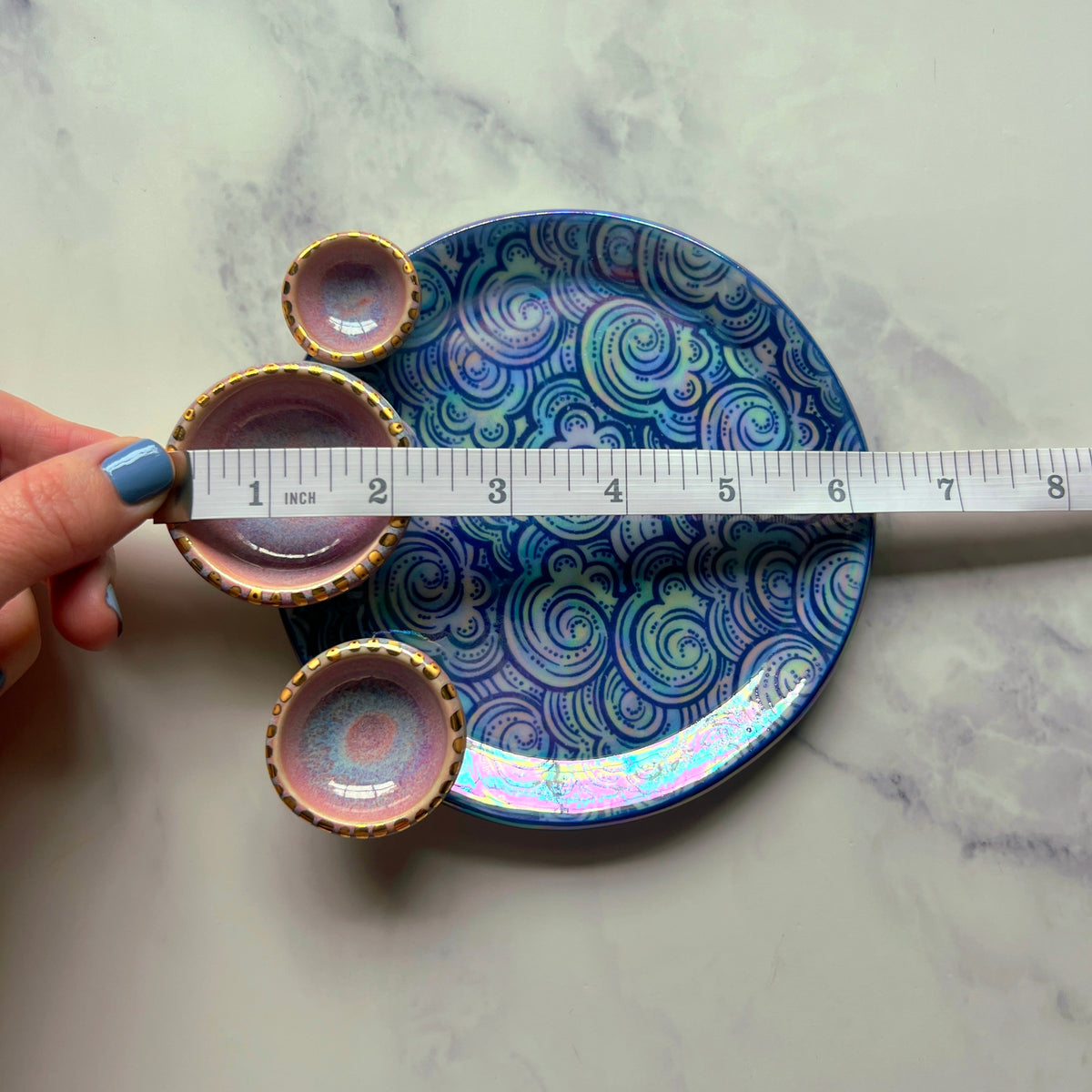 3 Dish Cloud Dish, Iridescent Altar Ring Jewelry Tray Pink Dishes D