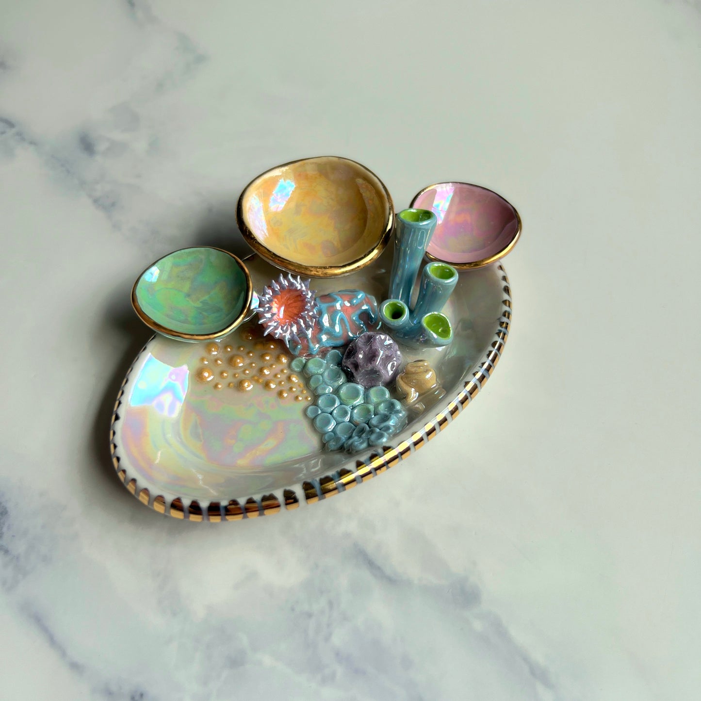 Tidal Treasure - Coral Reef Ring Dish - Iridescent Infinity Tray