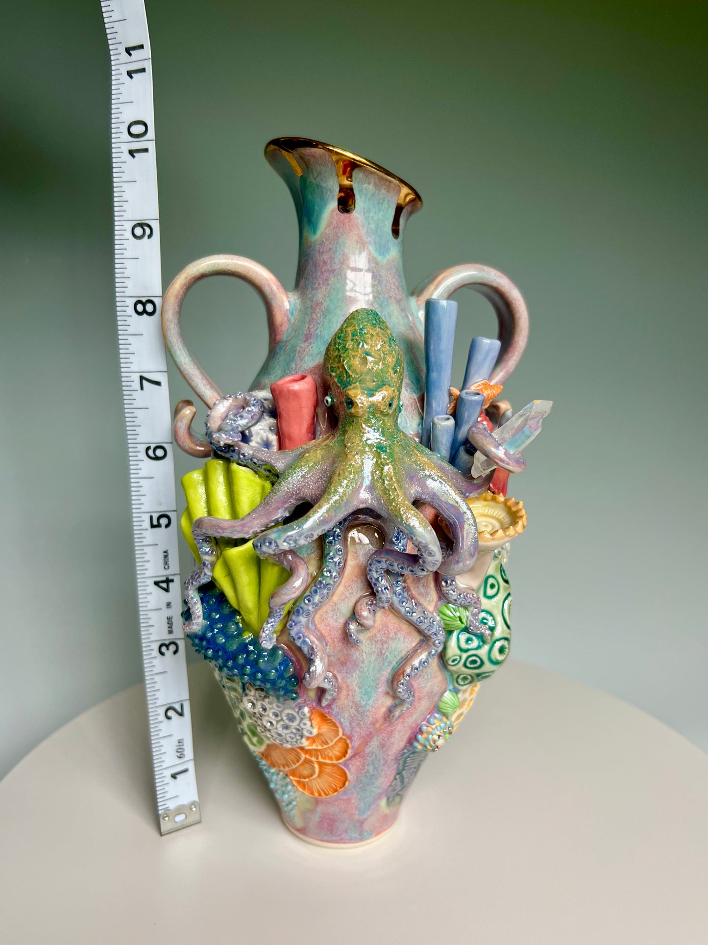 Octopus Reef Vase with Quartz Crystals