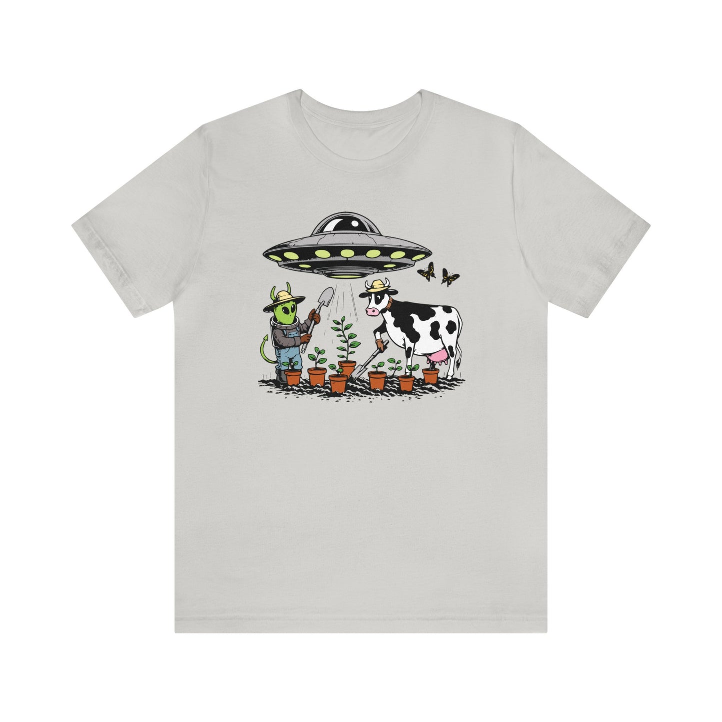 UFO Alien and Cow Shirt Gardening Tee Unisex