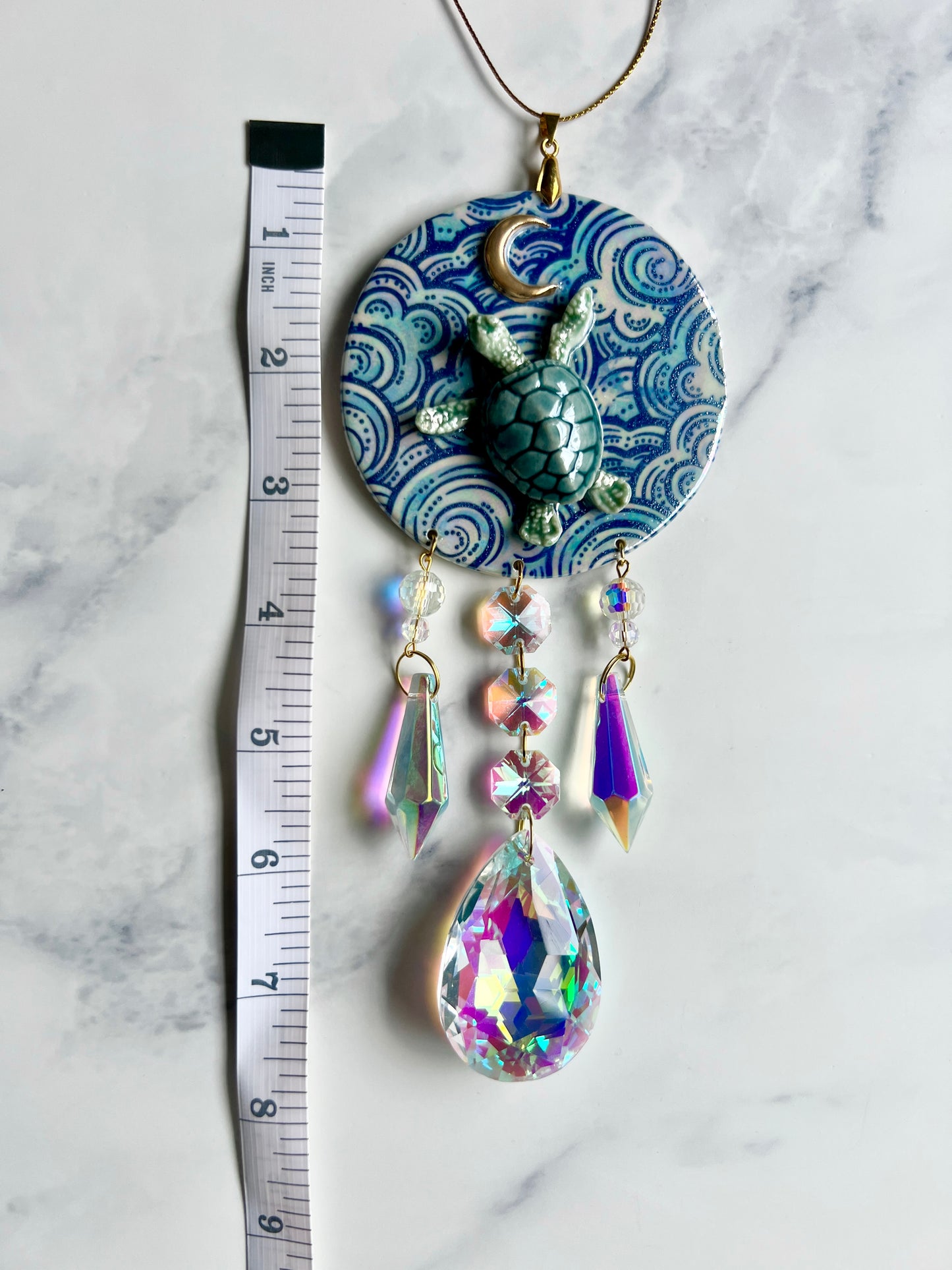 Sea Turtle Suncatcher Dreamy Clouds Gold Moon