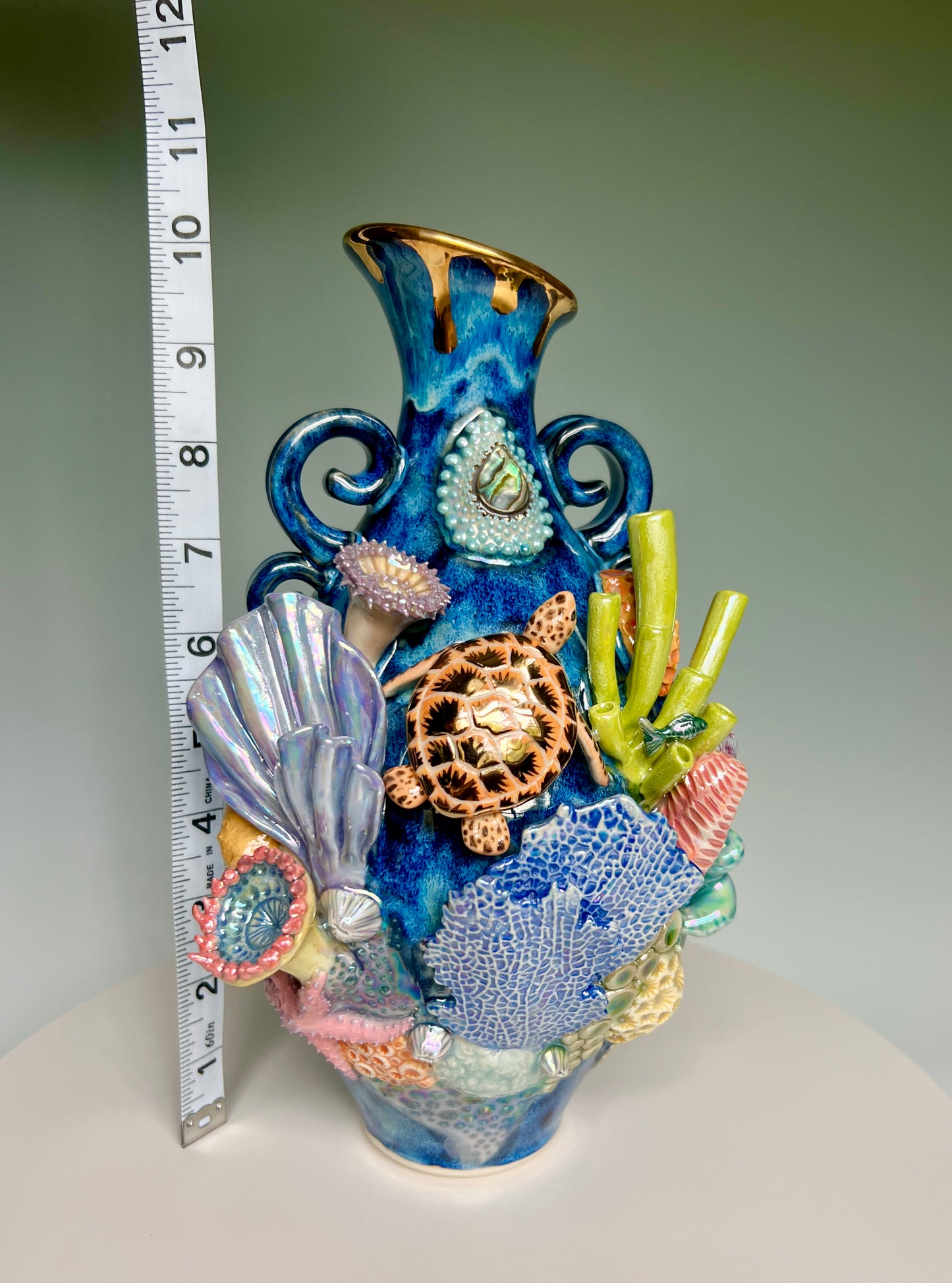 Sea Turtle Reef Vase with Abalone