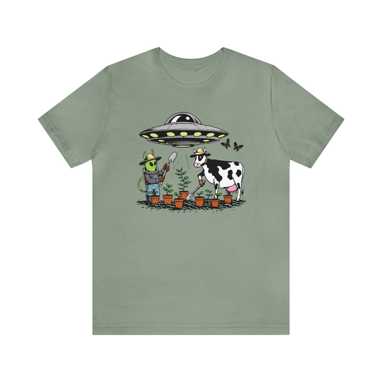 UFO Alien and Cow Shirt Gardening Tee Unisex