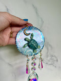 Sea Turtle Suncatcher Dreamy Clouds Gold Moon