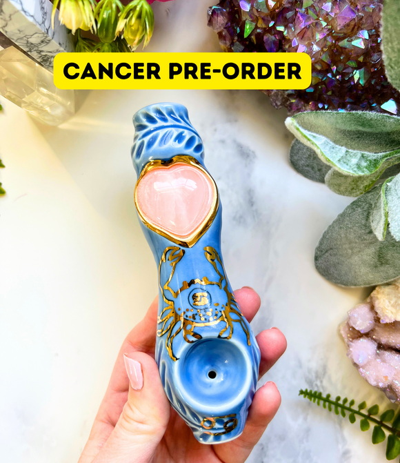 PRE-ORDER Cancer Pipe Custom with Crystal Porcelain Pipe Zodiac