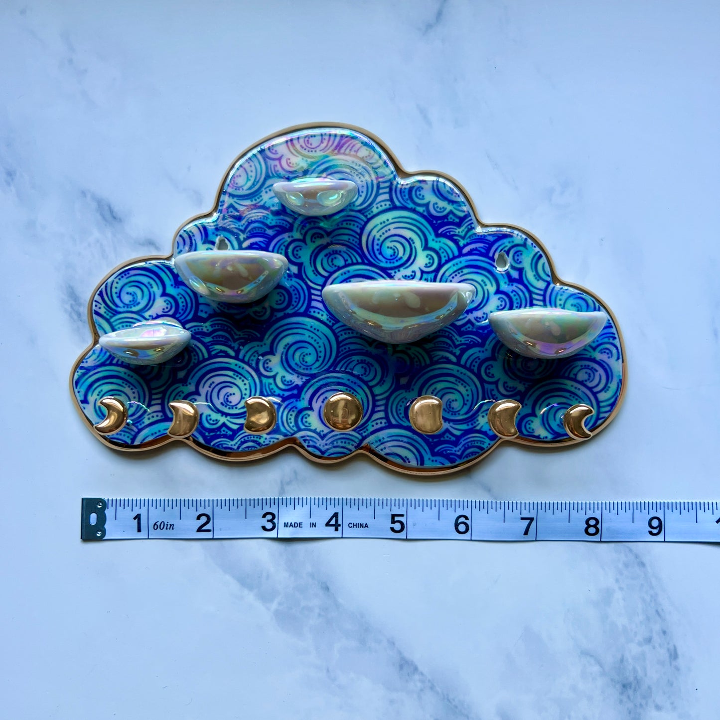 PRE-ORDER Larger 5 Dish Cloud Jewelry Wall Hanging #3 Necklace Display with Ring Dishes