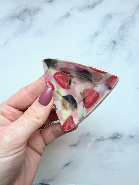 Strawberry Triangle Dish Iridescent Altar Ring Jewelry Tray