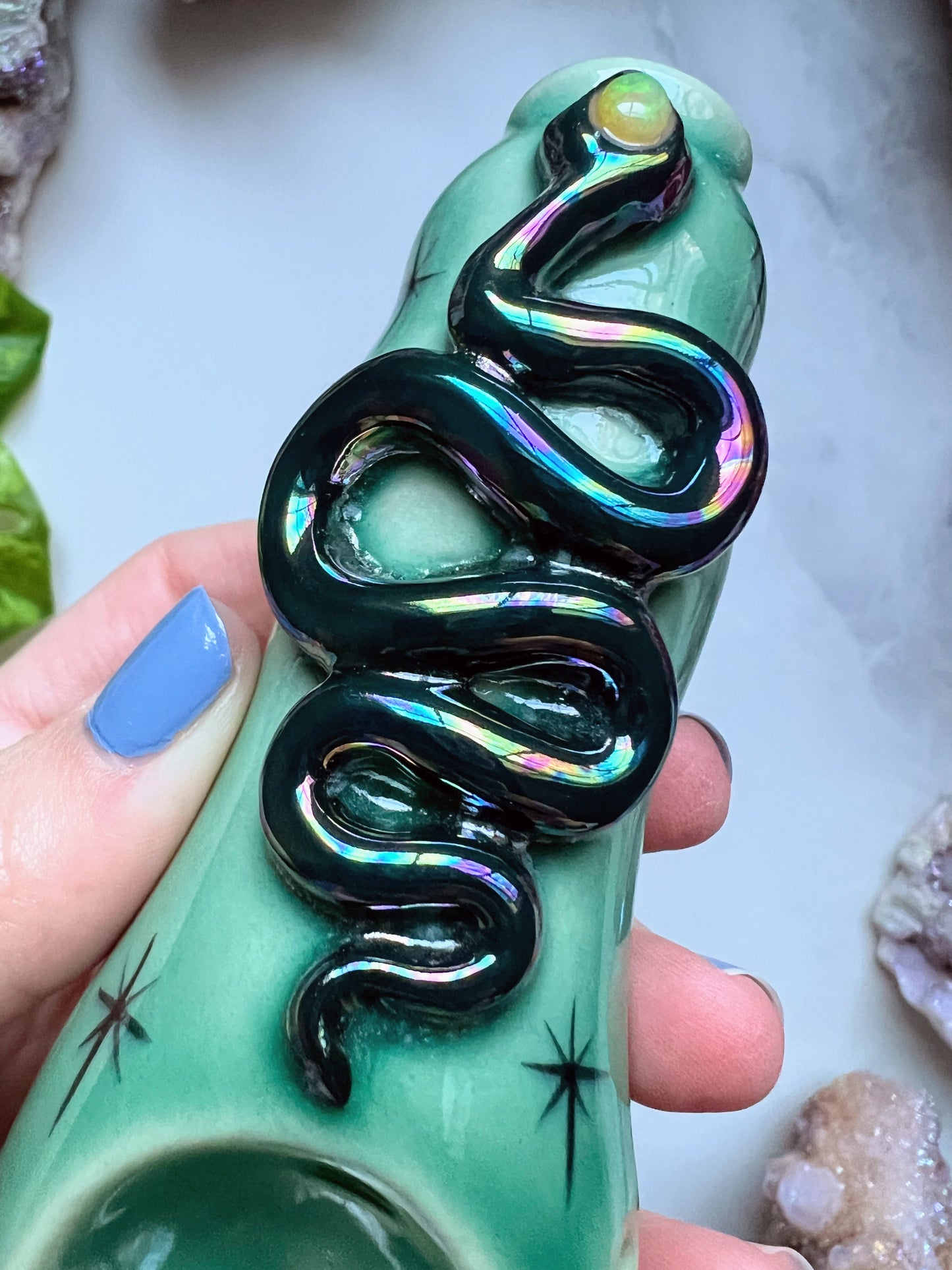 Opal Snake Pipe, Irridescent Porcelain Ceramic Smoking Pipe