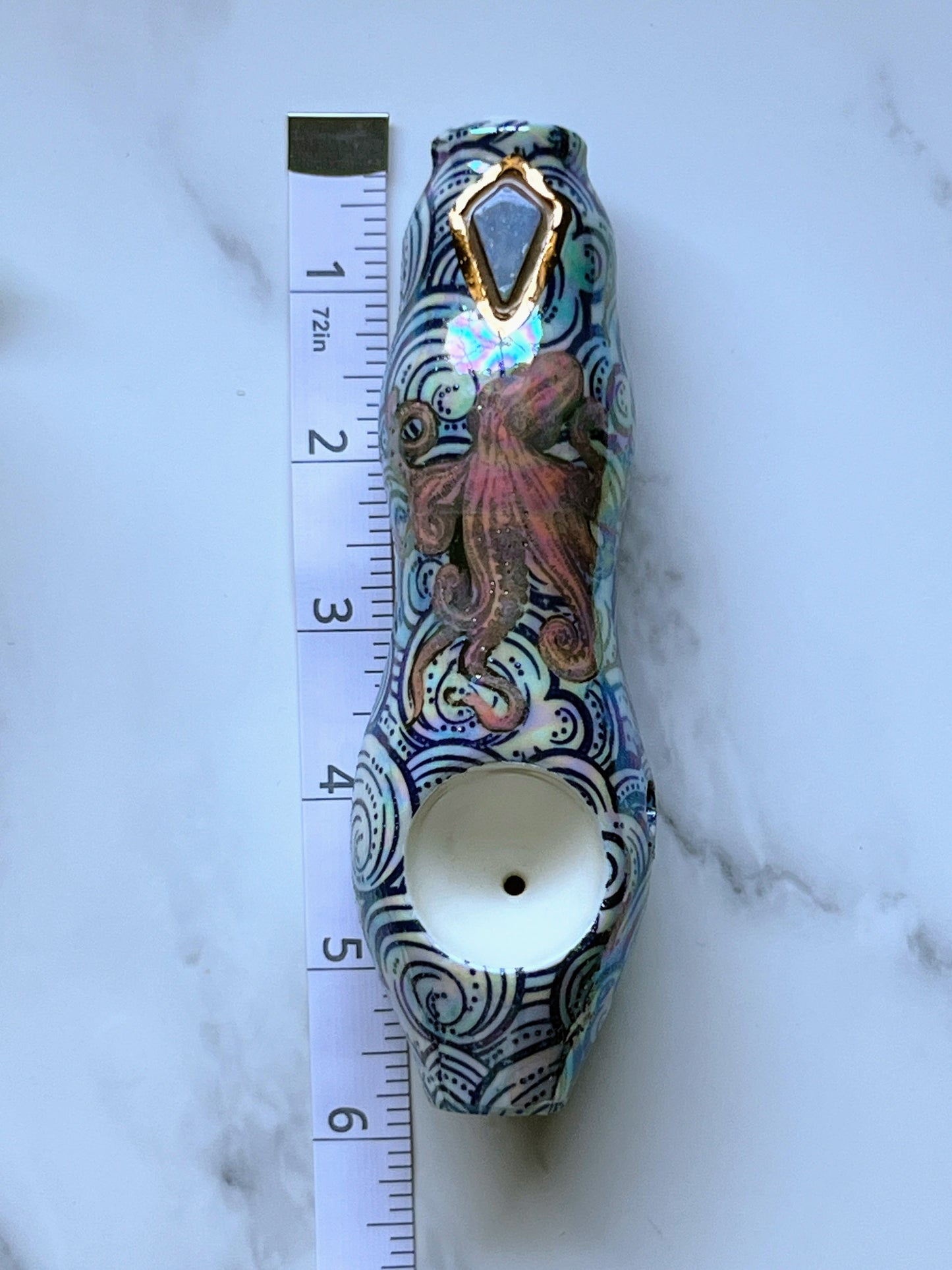 Opal Octopus Pipe, Irridescent Porcelain Ceramic Smoking Pipe