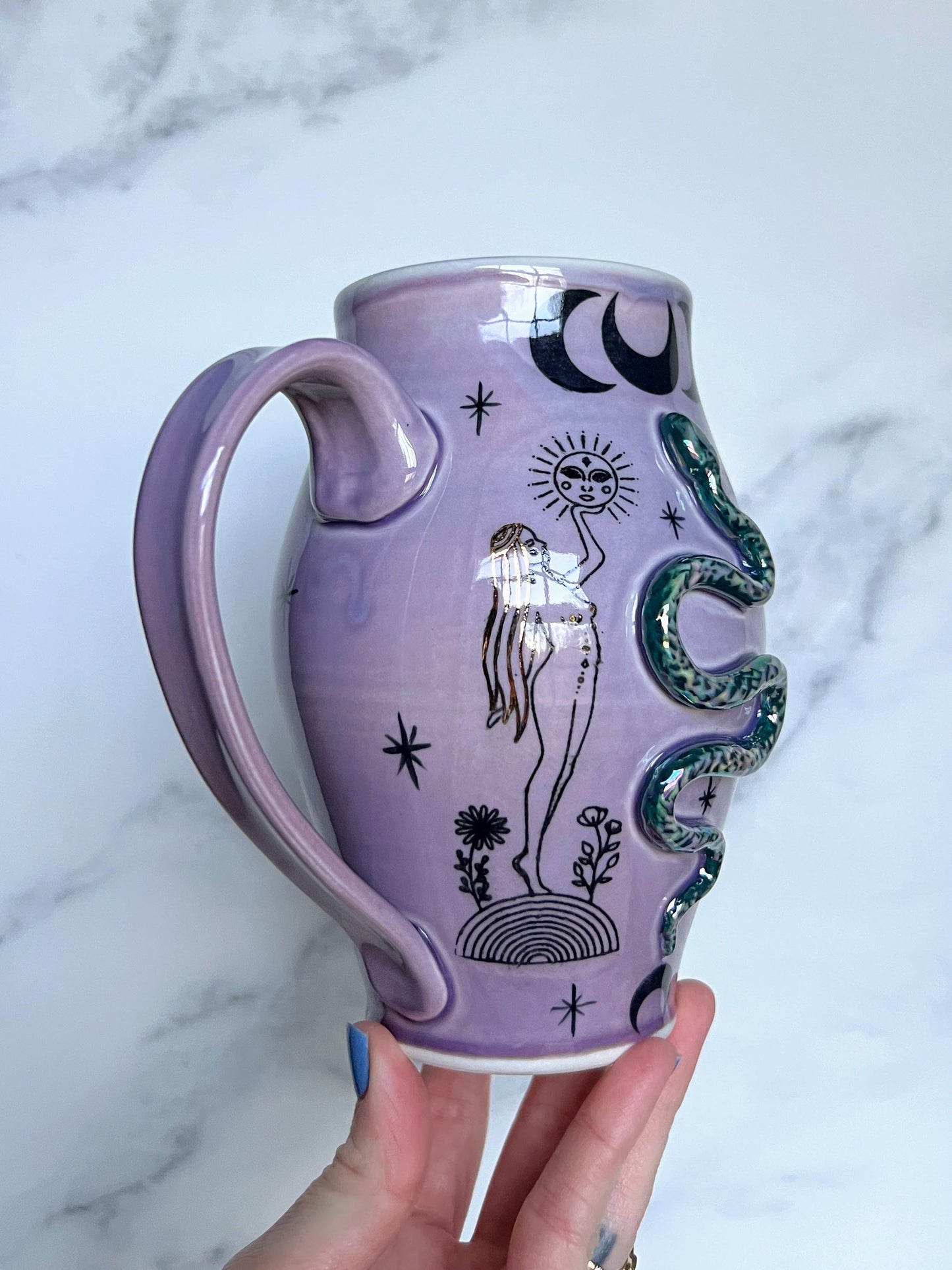 Purple Snake Mug, Mystical Goddess Porcelain Mug, Pottery Mug, Hand made Mug
