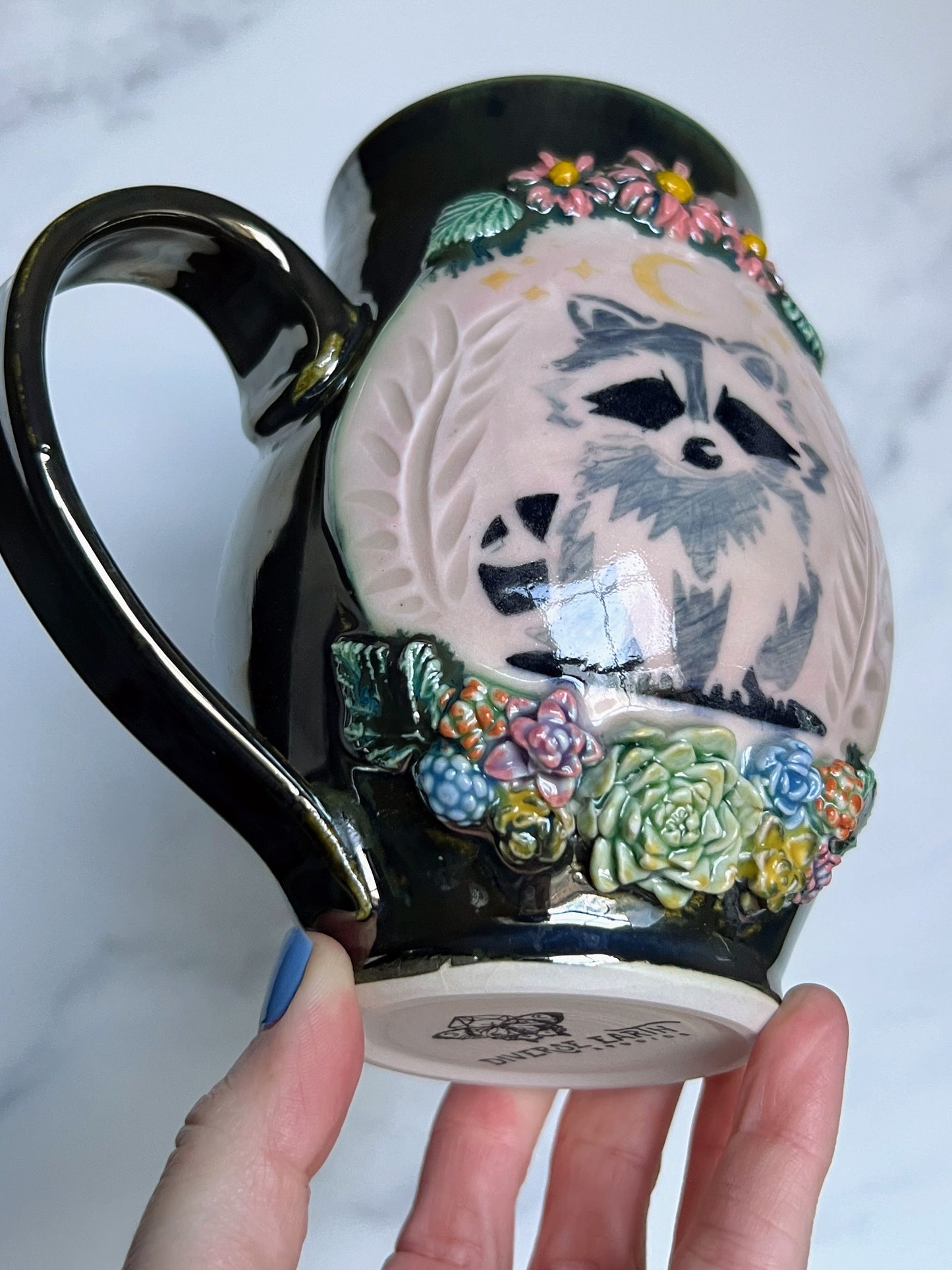 IMPERFECT Racoon Mug, Succulent Porcelain Coffee Mug Pottery clay Mug