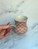 Pink Checkered Mug, Iridescent Porcelain Mug, Pottery Mug