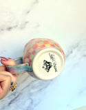 Pink Checkered Mug, Iridescent Porcelain Mug, Pottery Mug