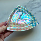 Pink and Blue Triangle Tray Iridescent Altar Ring Jewelry Dish