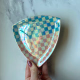 Pink and Blue Triangle Tray Iridescent Altar Ring Jewelry Dish