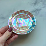 Checkered Dish Blue and Pink Iridescent Altar Ring Jewelry Dish