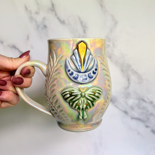 IMPERFECT Luna Moth Mug, Gold Moon Pottery Mug