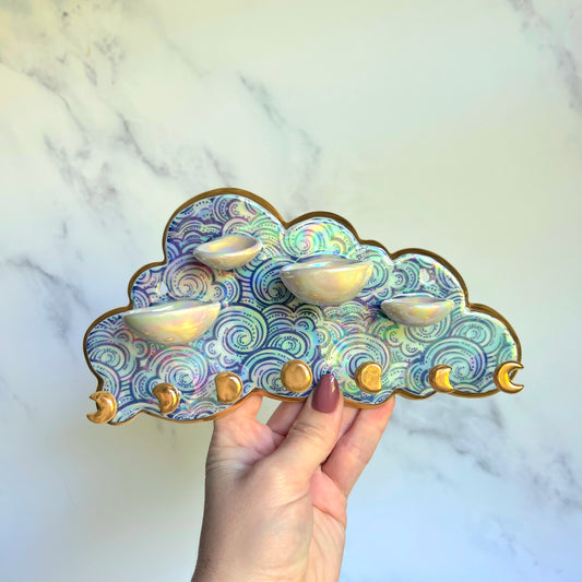 4 Dish Cloud Jewelry Wall Hanging #4 Necklace Display with Ring Dishes