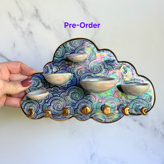 PRE-ORDER Larger 5 Dish Cloud Jewelry Wall Hanging #3 Necklace Display with Ring Dishes